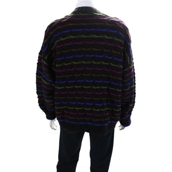 Mondo Di Marco Mens Four Button Striped Cardigan Sweater Black Multi Size Large - Picture 3 of 4